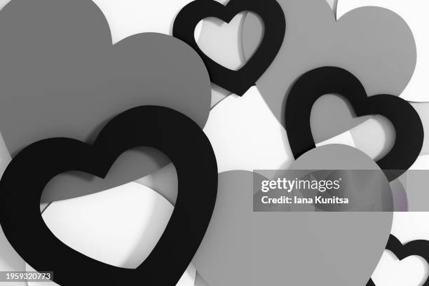 beautiful monochrome black, gray, white hearts. fashionable birthday, valentine's day background. festive 3d pattern, banner. design element. - combine day 3 stock pictures, royalty-free photos & images