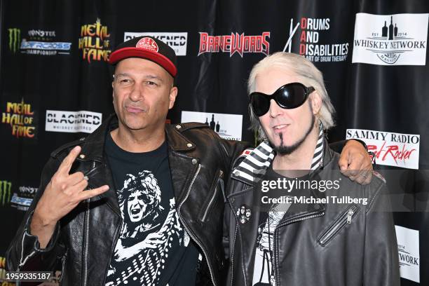 Musicians Tom Morello and John 5 attend the 7th annual Metal Hall Of Fame Gala at Delta Hotels by Marriott Anaheim Garden Grove on January 24, 2024...