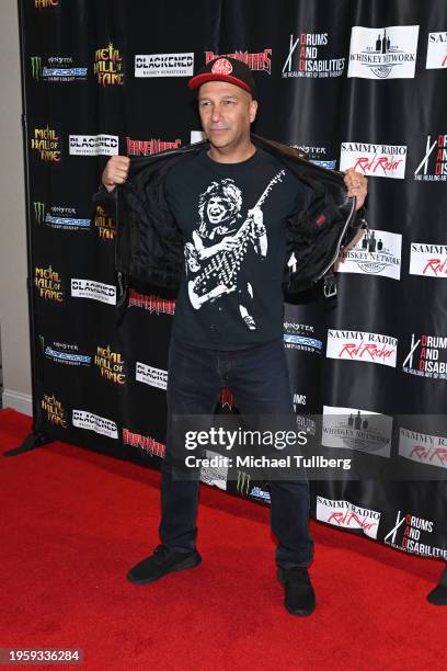 Musician Tom Morello attends the 7th annual Metal Hall Of Fame Gala at Delta Hotels by Marriott Anaheim Garden Grove on January 24, 2024 in Garden...