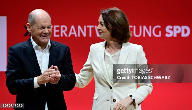 Katarina Barley , top candidate of Germany's social democratic SPD party for the 2024 European Parliament election, and German Chancellor Olaf Scholz...