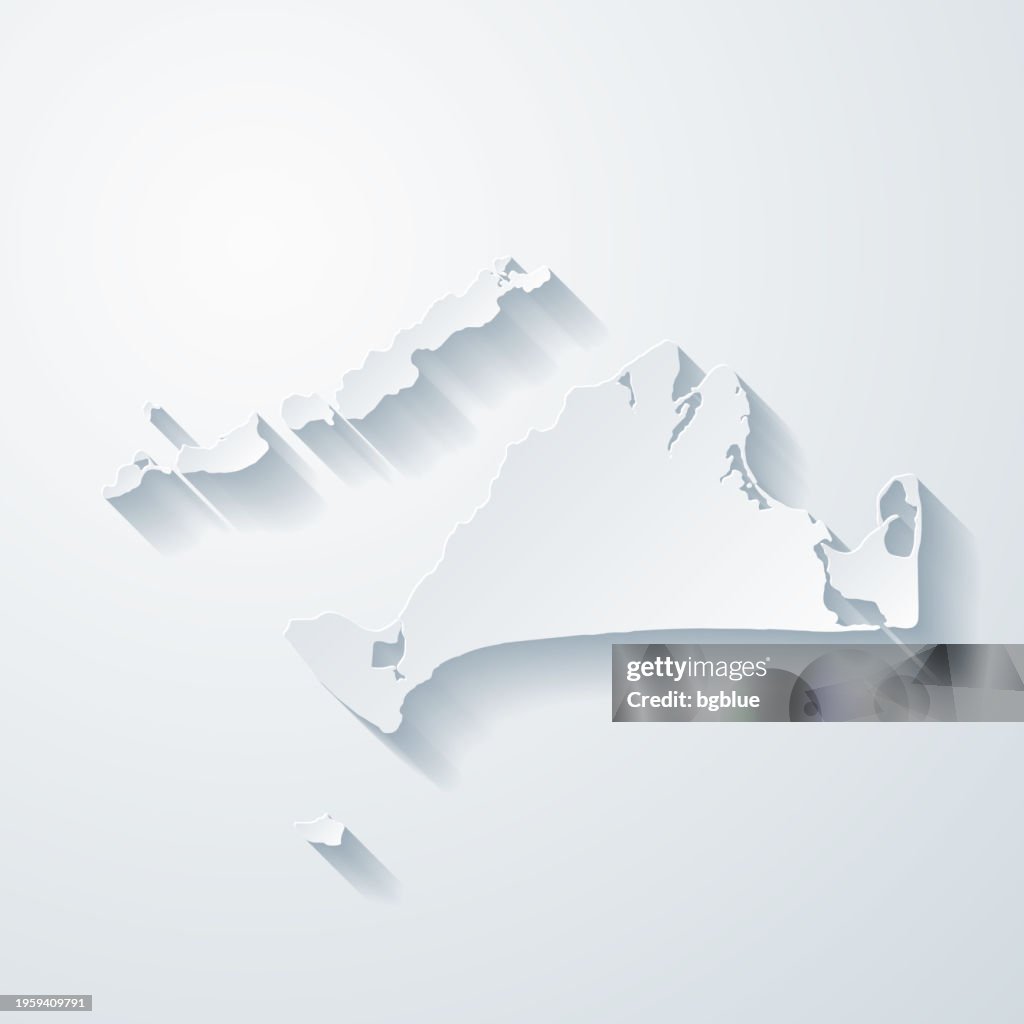 Dukes County, Massachusetts. Map with paper cut effect on blank background