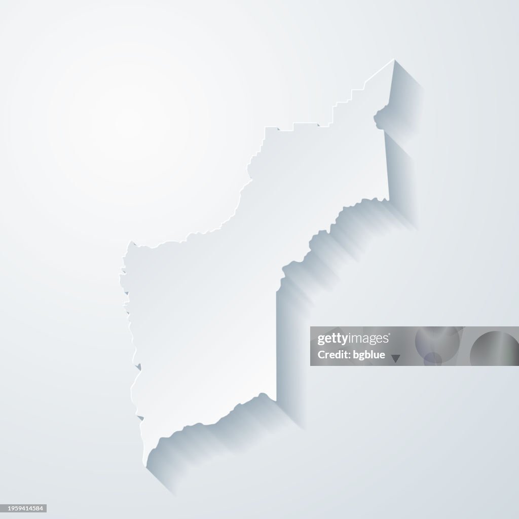 Yuba County, California. Map with paper cut effect on blank background