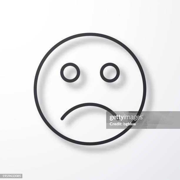 sad face emoji. line icon with shadow on white background - sad face stock illustrations