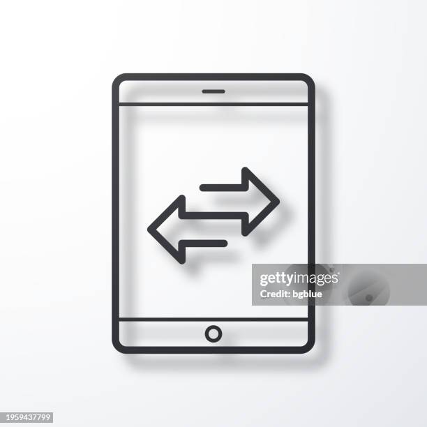 transfer with tablet pc. line icon with shadow on white background - cell differentiation stock illustrations