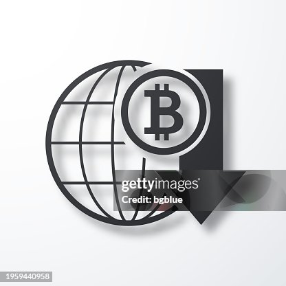 Bitcoin rate decrease. Icon with shadow on white background Bitcoin rate decrease. Icon with shadow on white background