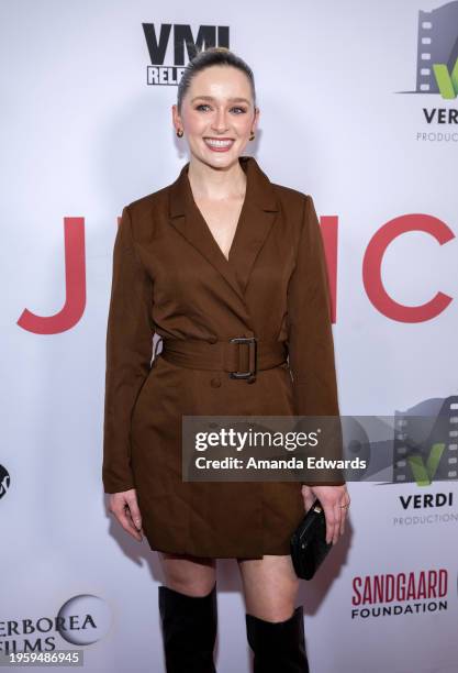 Actress Greer Grammer attends the Los Angeles Premiere of "Junction" at Harmony Gold on January 24, 2024 in Los Angeles, California.