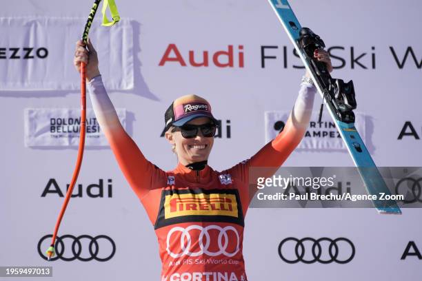 Lara Gut-behrami of Team Switzerland takes 1st place during the Audi FIS Alpine Ski World Cup Women's Super G on January 28, 2024 in Cortina...