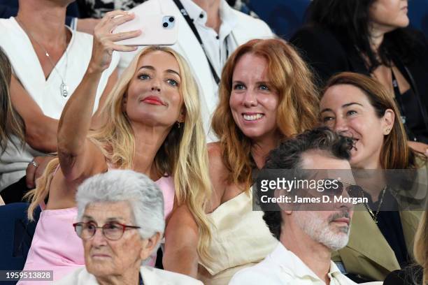 Jackie Henderson takes a selfie ahead of the Semi Final singles match between Coco Gauff of the United States and Aryna Sabalenka during the 2024...