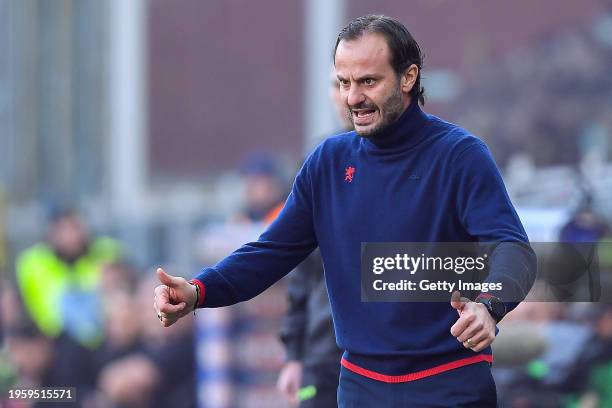 Alberto Gilardino, head coach of Genoa, reacts during the Serie A TIM match between Genoa CFC and US Lecce - Serie A TIM at Stadio Luigi Ferraris on...