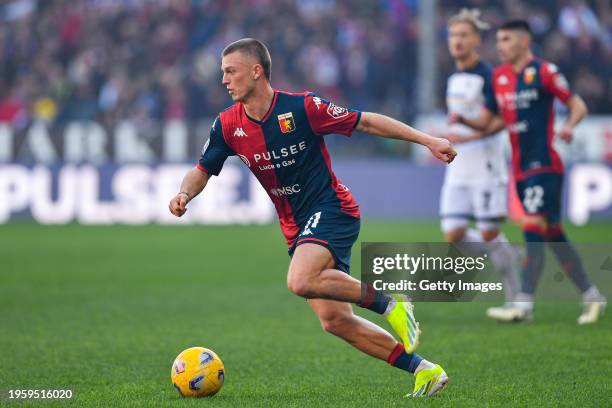 Albert Gudmundsson of Genoa is seen in action during the Serie A TIM match between Genoa CFC and US Lecce - Serie A TIM at Stadio Luigi Ferraris on...