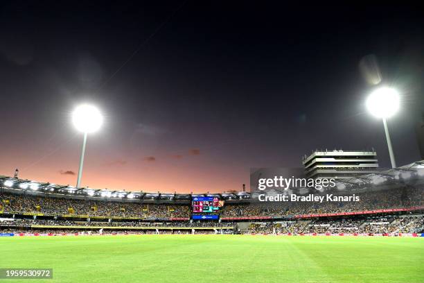 General view of the Gabba is seen at sunset during day one of the Second Test match in the series between Australia and West Indies at The Gabba on...