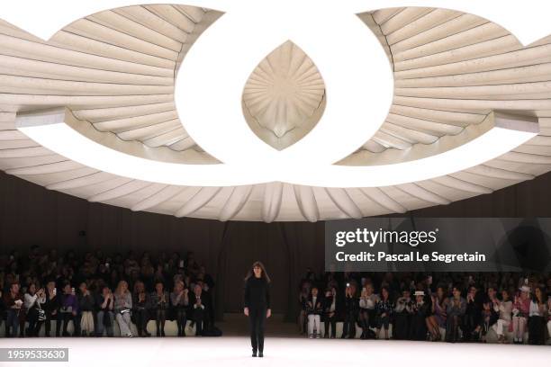 Designer Virginie Viard walks the runway during the Chanel Haute Couture Spring/Summer 2024 show as part of Paris Fashion Week on January 23, 2024 in...