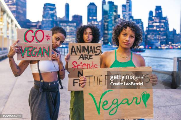 marching together for a cruelty-free world - vegan activist stock pictures, royalty-free photos & images