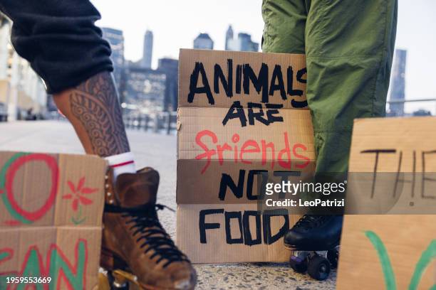 vegan protest for animal rights - campaigner stock pictures, royalty-free photos & images