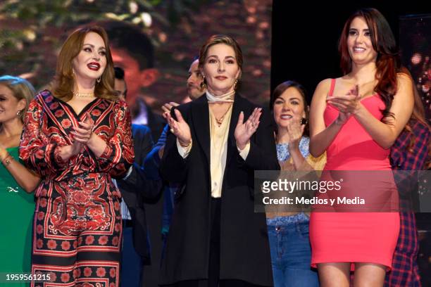 Gabriela Spanic, Eugenia Cauduro and Bárbara Islas attend during the presentation of the soap opera 'Vivir de Amor' at Televisa San Angel, on January...