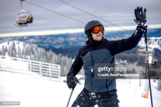 finding tranquility on the slopes - ski poles stock pictures, royalty-free photos & images