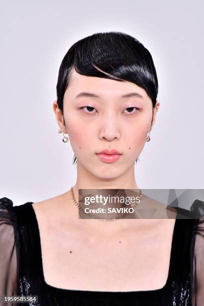 Model walks the runway during the Viktor and Rolf Haute Couture Spring/Summer 2024 fashion show as part of Paris Fashion Week on January 24, 2024 in...