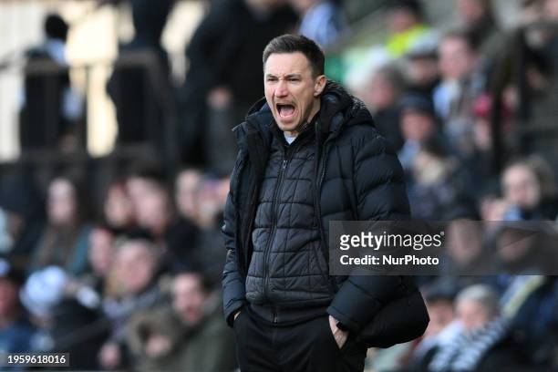 Stuart Maynard, the manager of Notts County, is shouting instructions during the Sky Bet League 2 match between Notts County and Barrow at Meadow...