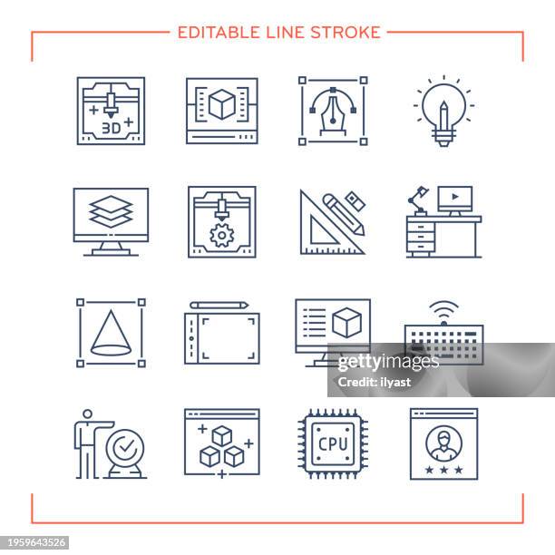 editable line icons for design - cad drawing stock illustrations