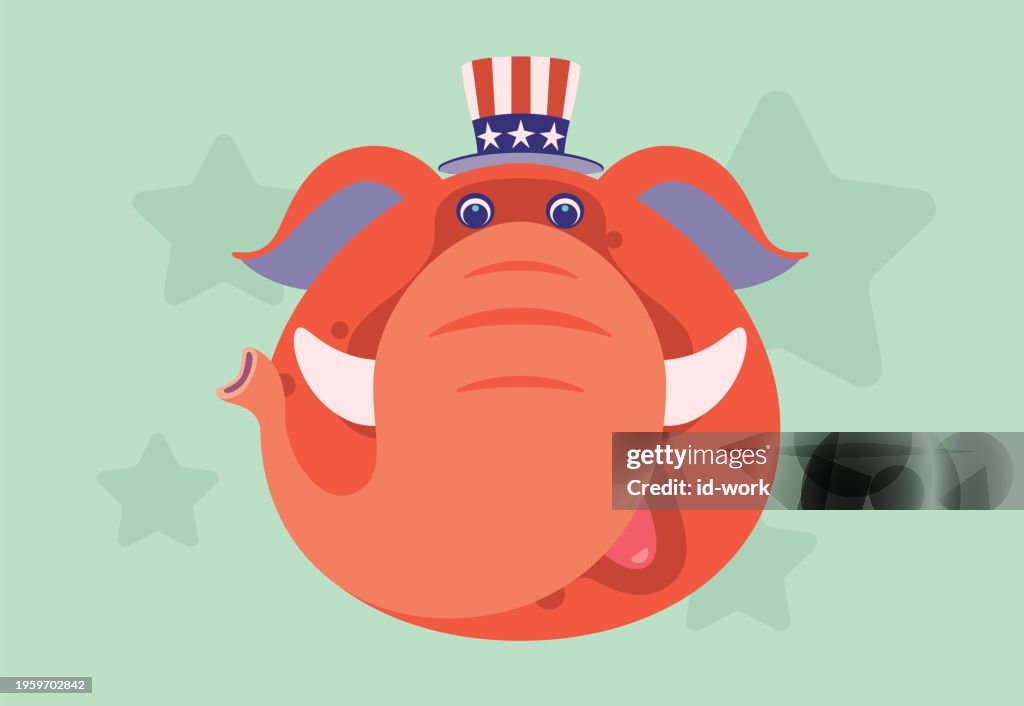 Red elephant wearing Uncle Sam top hat icon