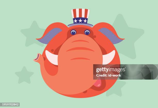 red elephant wearing uncle sam top hat icon - uncle sam hat stock illustrations