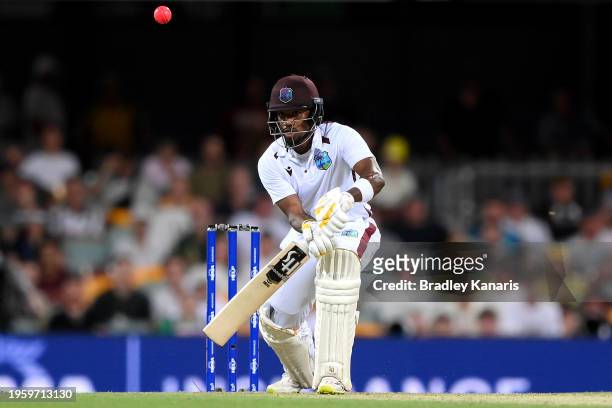 Kavem Hodge of the West Indies bats during day one of the Second Test match in the series between Australia and West Indies at The Gabba on January...