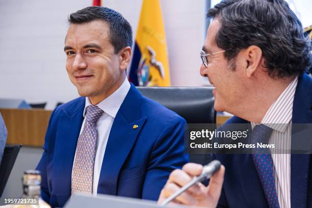 The President of the Republic of Ecuador, Daniel Noboa , and the President of the CEOE, Antonio Garamendi , on their arrival at the Spain-Ecuador...