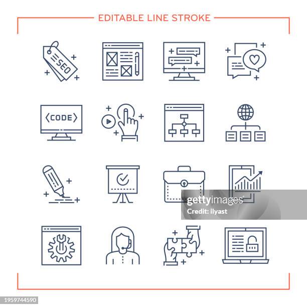 editable line icons for search engine - brand guidelines stock illustrations