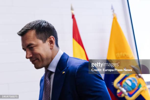 The President of the Republic of Ecuador, Daniel Noboa, during the Spain-Ecuador business meeting at the headquarters of the CEOE, on 25 January,...