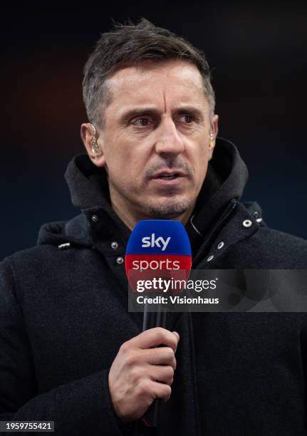 Sky Sports pundit Gary Neville before the Premier League match between Aston Villa and Sheffield United at Villa Park on December 22, 2023 in...