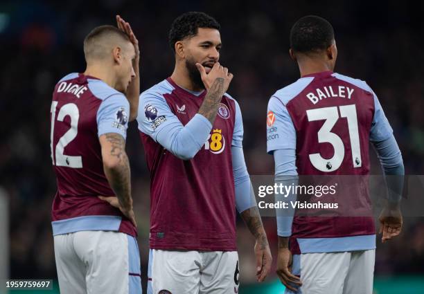 Lucas Digne, Douglas Luiz and Leon Bailey of Aston Villa during the Premier League match between Aston Villa and Sheffield United at Villa Park on...