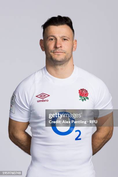 Danny Care of England poses for a portrait during the England Rugby Squad Photocall at Pennyhill Park on January 23, 2024 in Bagshot, England.