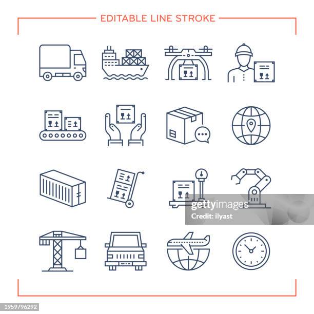 editable line icons for production - warehouse distribution icons stock illustrations