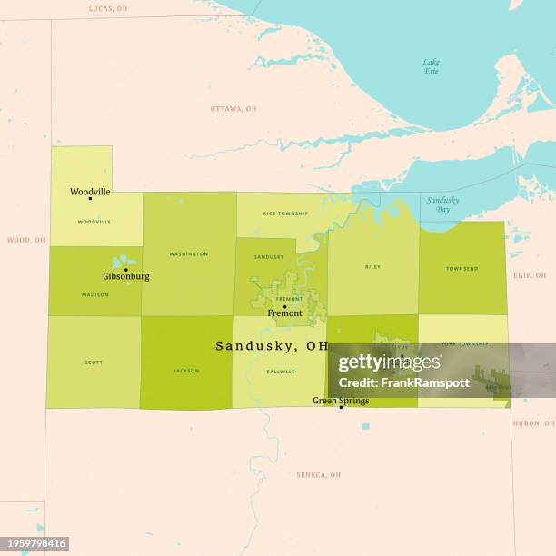 oh sandusky county vector map green - fremont ohio stock illustrations