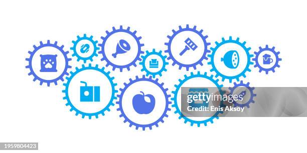 gear mechanism and grocery icons - frozen food supermarket stock illustrations