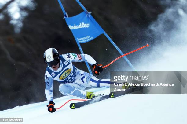 Elian Lehto of Team Finland in action during the Audi FIS Alpine Ski World Cup Men's Super G on January 28, 2024 in Garmisch Partenkirchen, Germany.