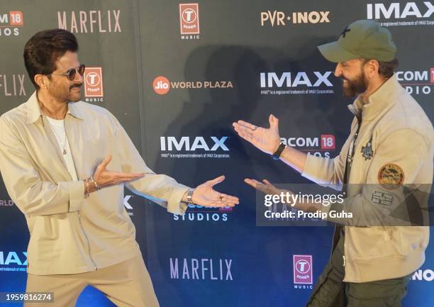 Anil Kapoor and Hrithik Roshan attend the screening of film 'Fighter' on January 25, 2024 in Mumbai, India.