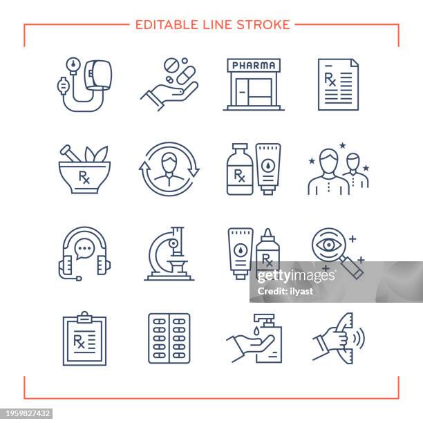 editable line icons for medicine - report document stock illustrations