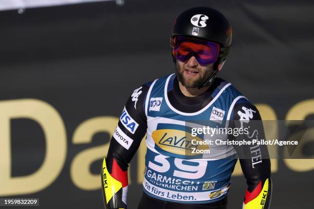 Kyle Negomir of Team United States A general view during the Audi FIS Alpine Ski World Cup Men's Super G on January 28, 2024 in Garmisch...