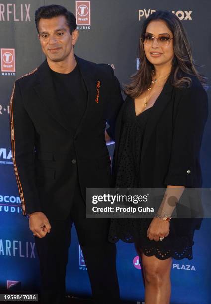 Karan Singh Grover and Bipasha Basu attend the screening of film 'Fighter' on January 25, 2024 in Mumbai, India.