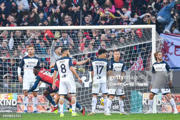 Caleb Ekuban of Genoa celebrates after scoring a goal reacts during the Serie A TIM match between Genoa CFC and US Lecce - Serie A TIM at Stadio...