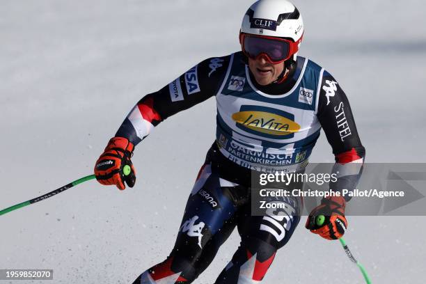 Sam Morse of Team United States A general view during the Audi FIS Alpine Ski World Cup Men's Super G on January 28, 2024 in Garmisch Partenkirchen,...