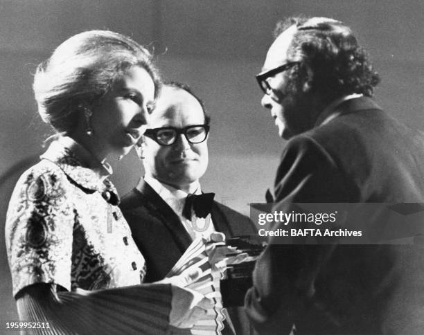 The Princess Anne and Sydney Samuelson with Eric Morecambe , winner of the Light Entertainment Performance for the ‘Morecambe And Wise Show’, at the...