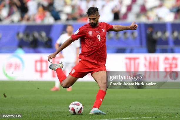 Abdulla Yusuf Helal of Bahrain shoots during the AFC Asian Cup Group E match between Jordan and Bahrain at Khalifa International Stadium on January...