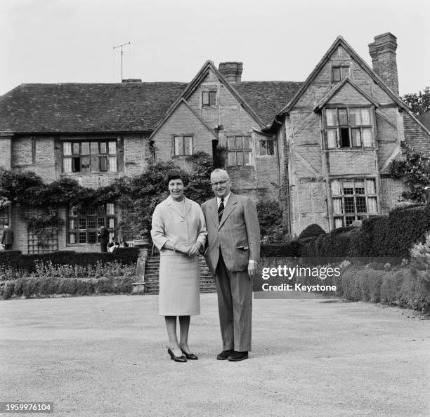 Sir Ralph Perring, 1st Baronet , the new Lord Mayor of London, with his wife Ethel outside their home, Frensham Manor in Surrey, September 1962.