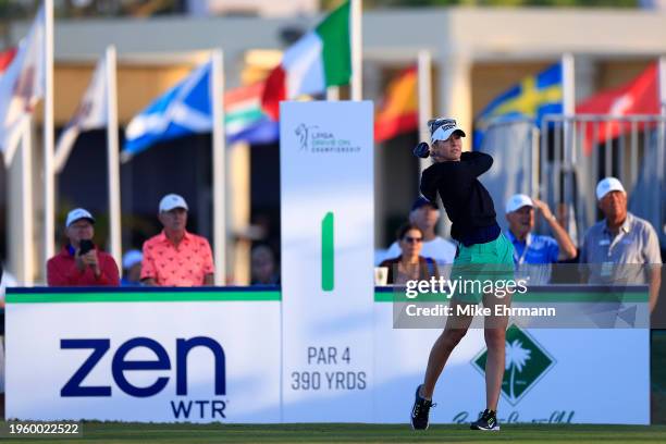 Nelly Korda of the United States plays her shot from the first tee during the first round of the LPGA Drive On Championship at Bradenton Country Club...