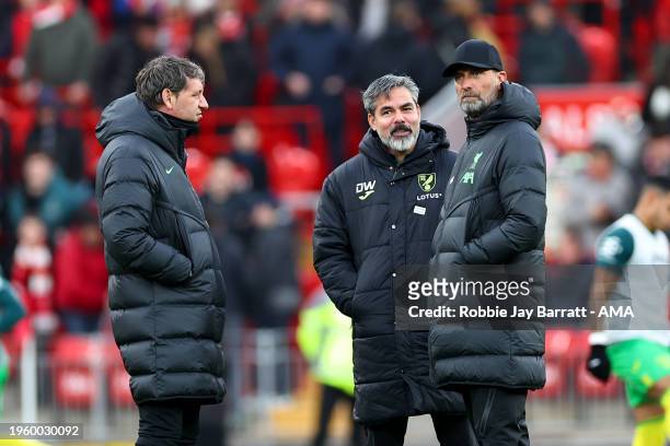 Jurgen Klopp the head coach / manager of Liverpool and David Wagner the head coach / manager of Norwich City ahead of the Emirates FA Cup Fourth...
