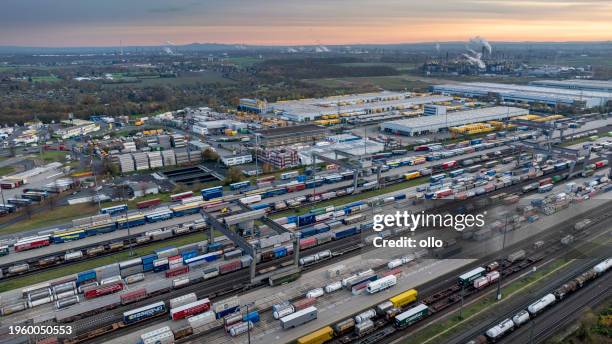 koeln eifeltor - railyard, freight station and freight trains - aerial view - train yard at night stock pictures, royalty-free photos & images