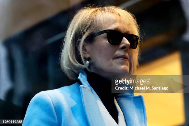Jean Carroll arrives for her civil defamation trial against former President Donald Trump at Manhattan Federal Court on January 25, 2024 in New York...