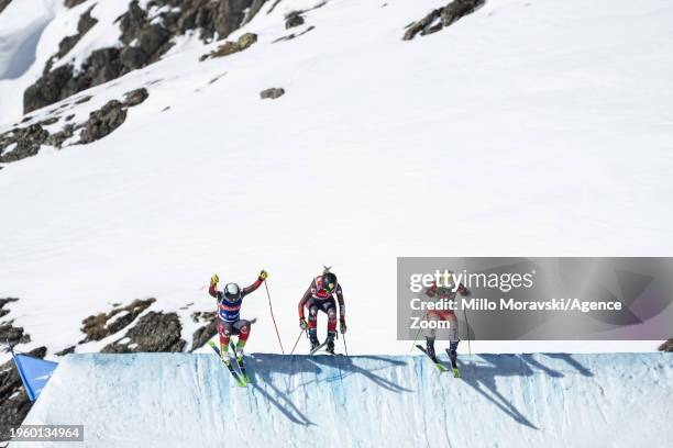 Hannah Schmidt of Team Canada takes 3rd place during the FIS Ski Cross World Cup Men's and Women's Ski Cross on January 28, 2024 in St Moritz,...